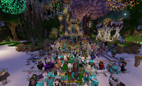 Players celebrating under a sky of sparkles and chaos.